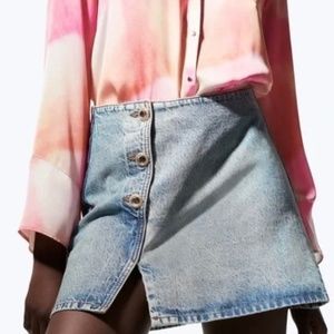 Zara Denim Mini Skirt With Jewel Buttons Blue Size S